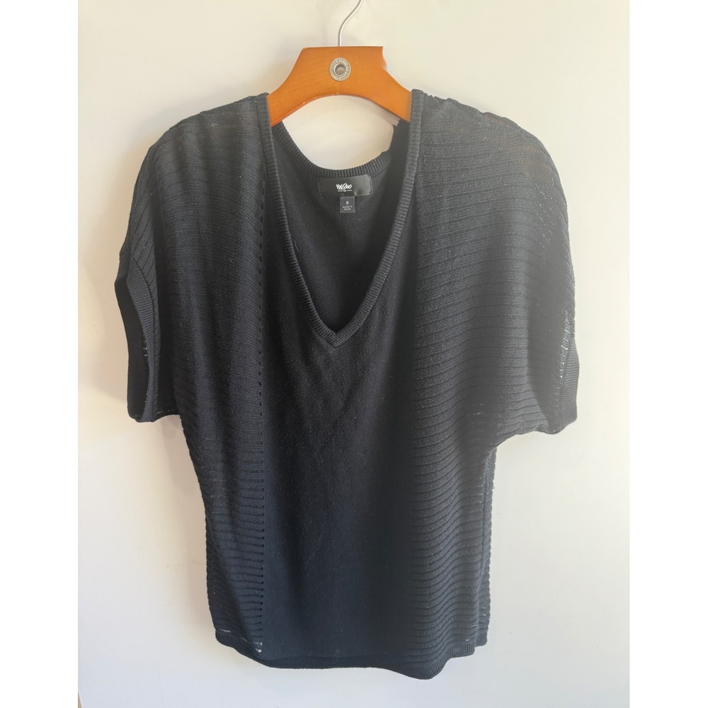 Mossimo Black V-Neck Short Sleeve Knit Sweater Mixed Texture Top Small